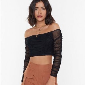 Nasty Gal Cropped Mesh Bardot Top